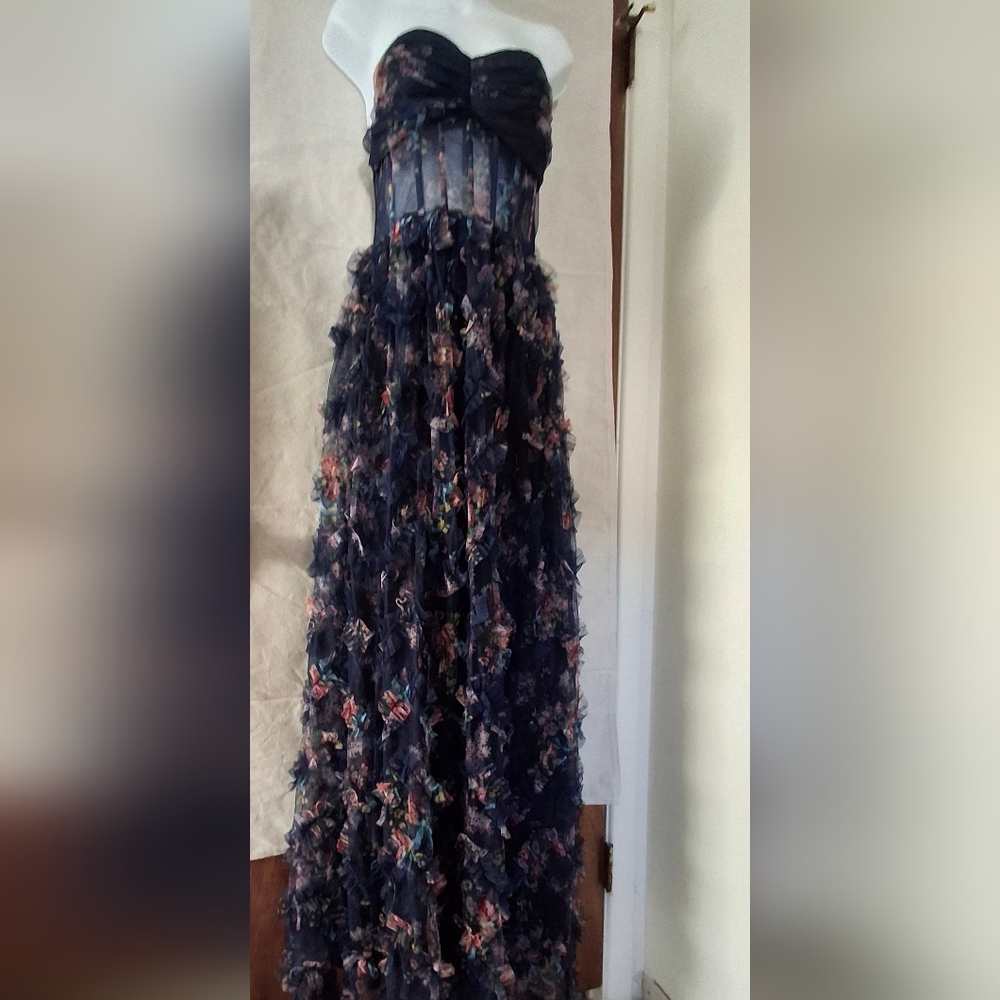 Lulu's Multicolor Floral Strapless Ruffle Gown Dress - Picture 5 of 11